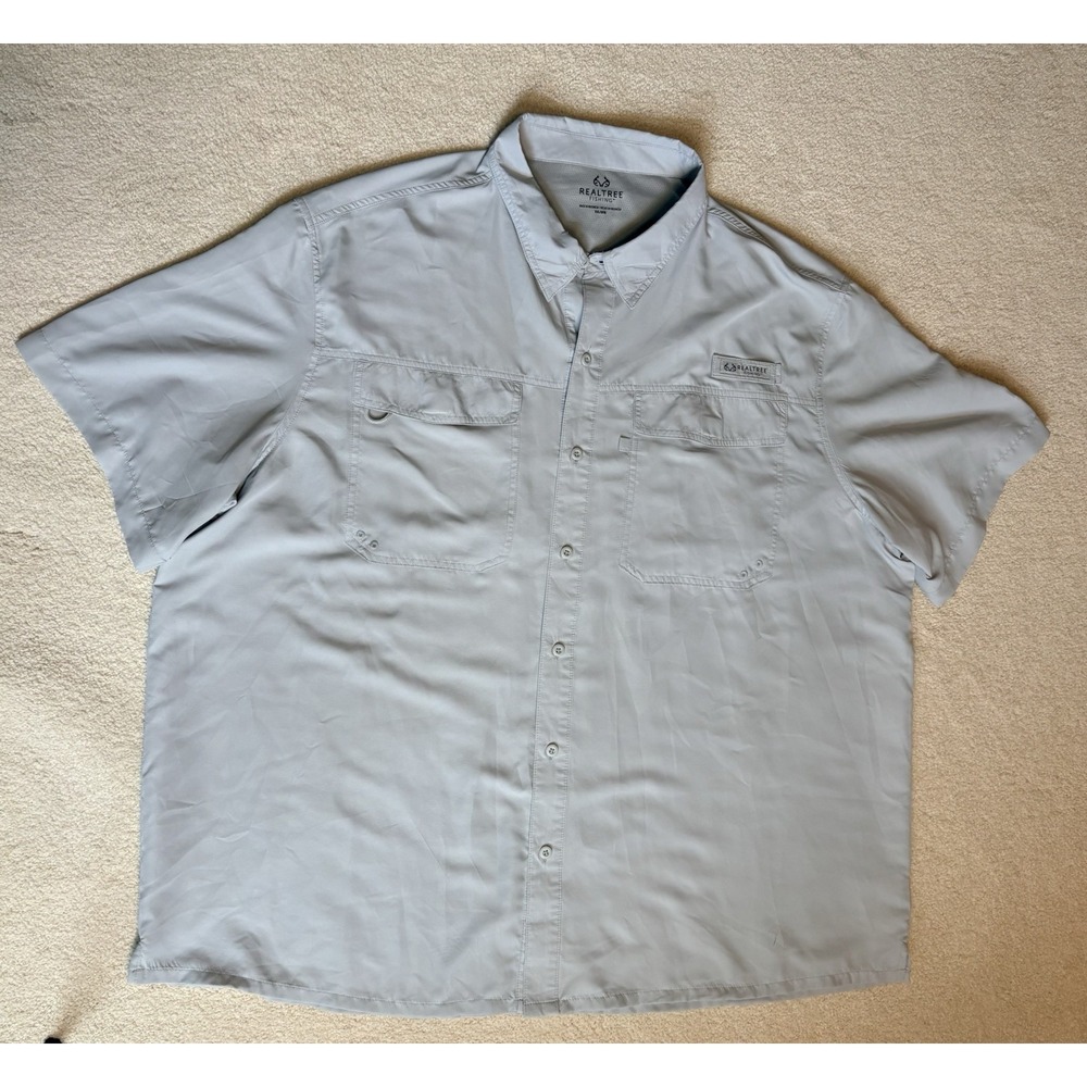 REALTREE Fishing Shirt Men Size 3XLGray UPF 40 Cargo Pockets Vented Outdoors